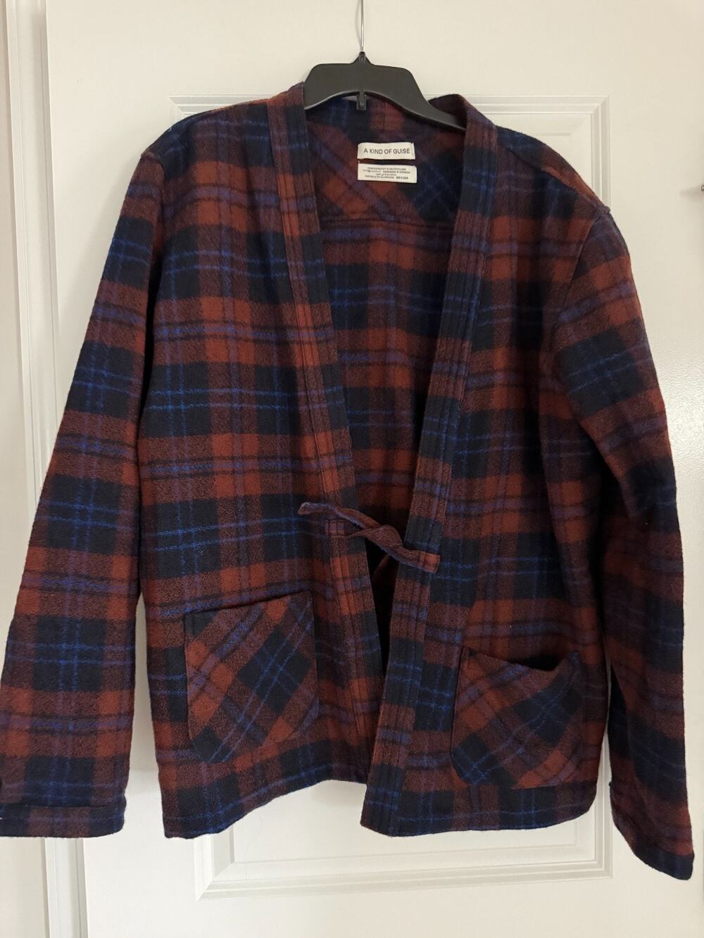 A Kind of Guise Plaid Overshirt Shirt Jacket Burgundy Navy Men's XL Germany